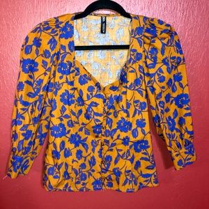 Zara Side Zip Puff Sleeve Top Sz Medium.